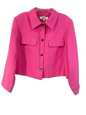 DKNY Cropped Blazer 20W Fuchsia Pink Button Front Jacket Plus Size NWT